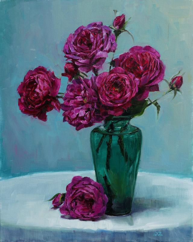 Austin Crimson in Green Glass Vase